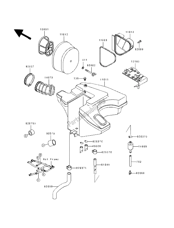 Alle onderdelen voor de Luchtfilter van de Kawasaki Tengai 650 1989