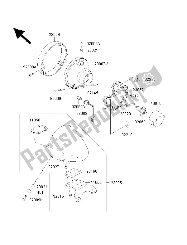 Alle onderdelen voor de Koplamp van de Kawasaki VN 1500 Drifter 2001