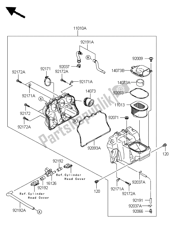All parts for the Air Cleaner of the Kawasaki Z 1000 2009