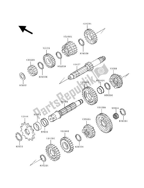 Todas las partes para Transmisión de Kawasaki KDX 200 1990