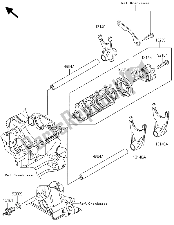 All parts for the Gear Change Drum & Shift Fork(s) of the Kawasaki Z 1000 2013