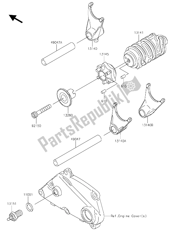 All parts for the Gear Change Drum & Shift Fork(s) of the Kawasaki Z 250 SL 2015