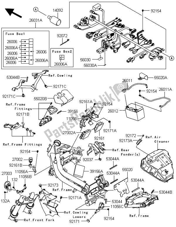 Tutte le parti per il Equipaggiamento Elettrico Del Telaio del Kawasaki ER 6F 650 2014