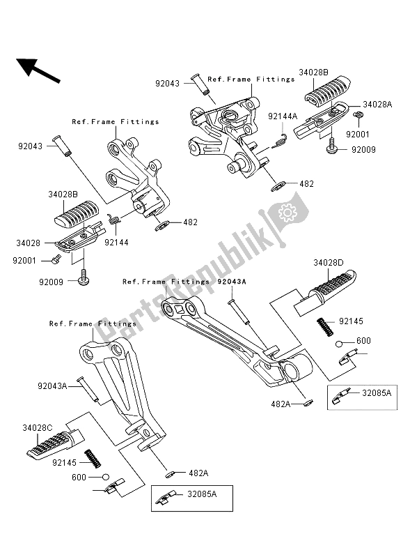All parts for the Footrests of the Kawasaki Ninja ZX 12R 1200 2002