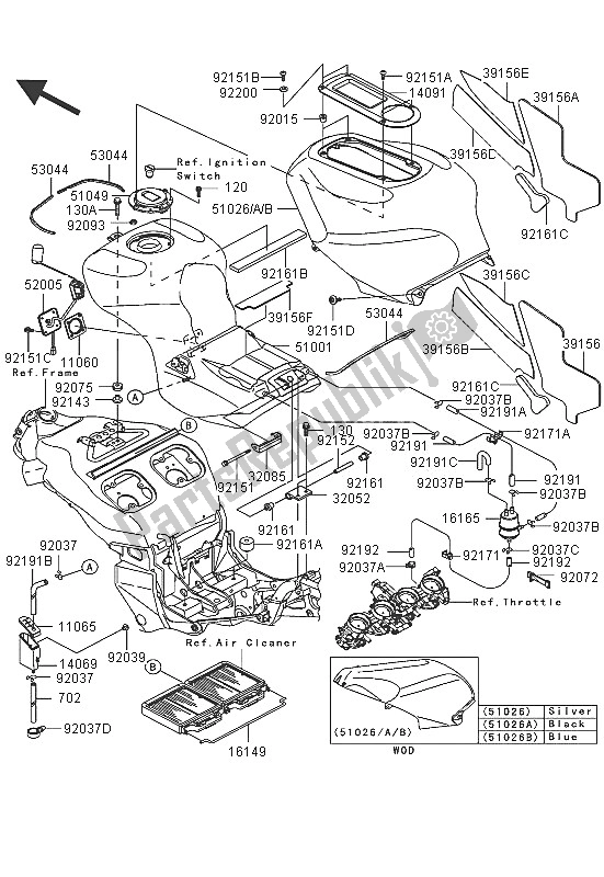 Alle onderdelen voor de Benzinetank van de Kawasaki Ninja ZX 12R 1200 2005