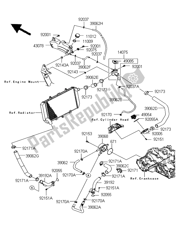 Tutte le parti per il Tubo Dell'acqua del Kawasaki Z 1000 SX 2012