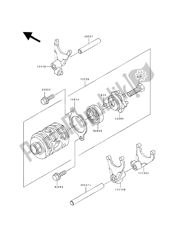 All parts for the Change Drum & Shift Fork of the Kawasaki KDX 200 1990