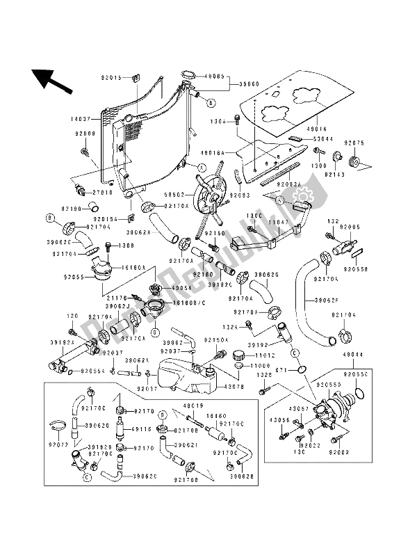 Toutes les pièces pour le Radiateur du Kawasaki ZXR 750 1993