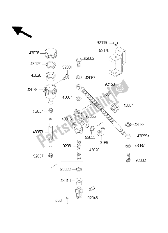 All parts for the Rear Master Cylinder of the Kawasaki KLR 650 2001