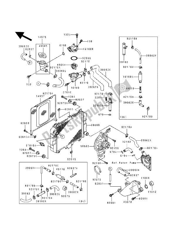 Toutes les pièces pour le Radiateur du Kawasaki KLE 500 1993