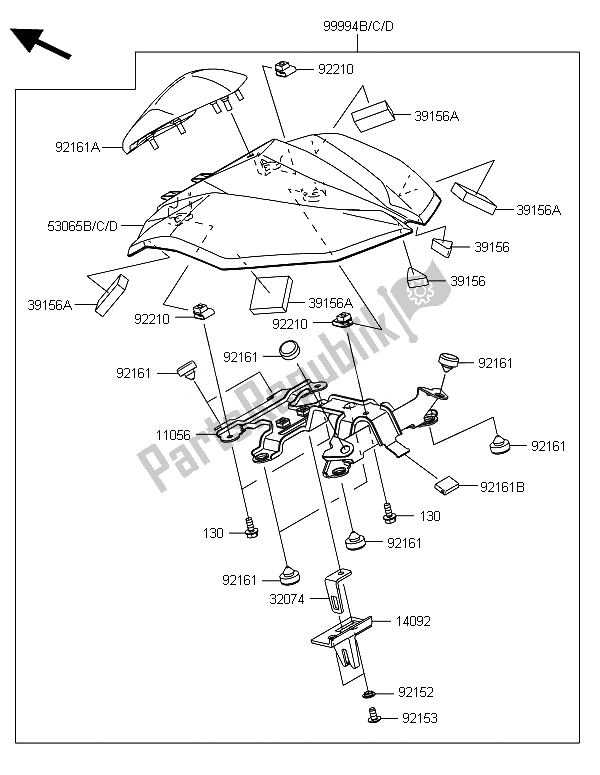 Tutte le parti per il Accessorio (coprisella Singolo) del Kawasaki Z 800 ABS DEF 2014