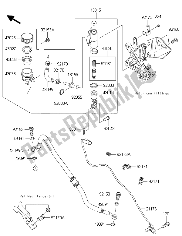 All parts for the Rear Master Cylinder of the Kawasaki Ninja ZX 10R 1000 2015