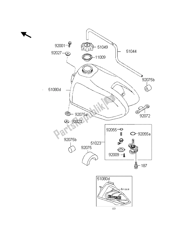 Alle onderdelen voor de Benzinetank van de Kawasaki KX 60 1998