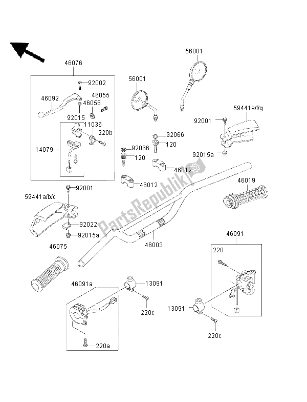 Tutte le parti per il Manubrio del Kawasaki KMX 125 1999