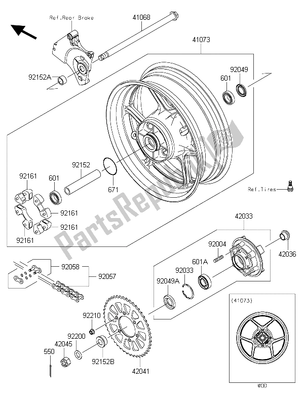 All parts for the Rear Hub of the Kawasaki Z 800 ABS 2015