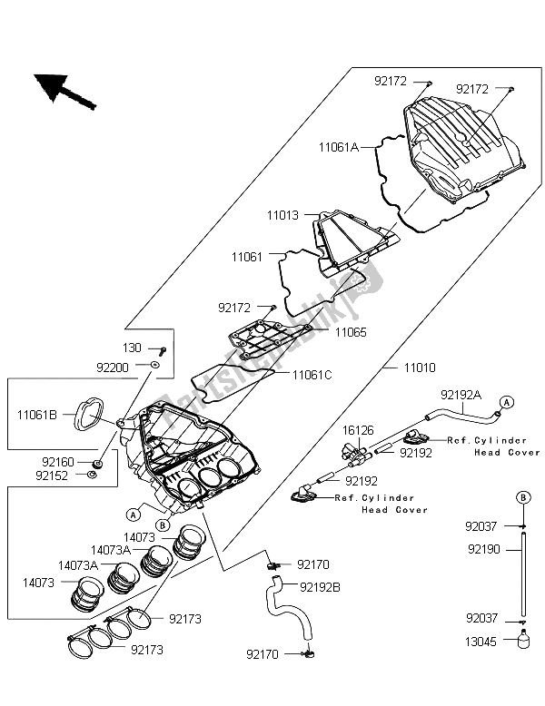 All parts for the Air Cleaner of the Kawasaki Z 1000 SX ABS 2011