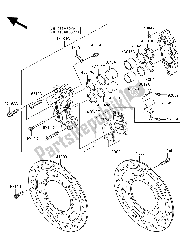 Tutte le parti per il Freno Anteriore del Kawasaki VN 1700 Voyager ABS 2010