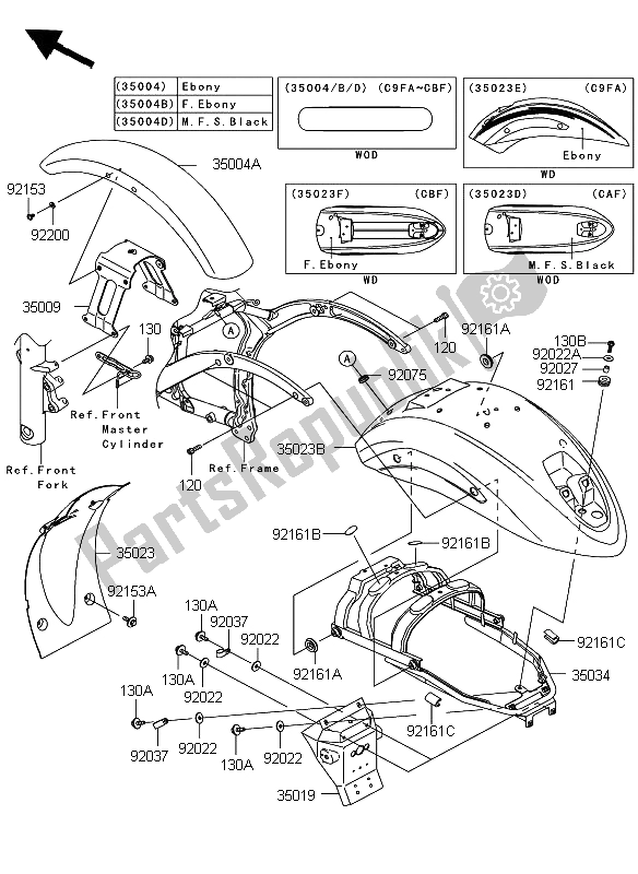 All parts for the Fenders of the Kawasaki VN 900 Custom 2008