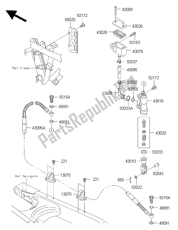 All parts for the Rear Master Cylinder of the Kawasaki KLX 250 2015