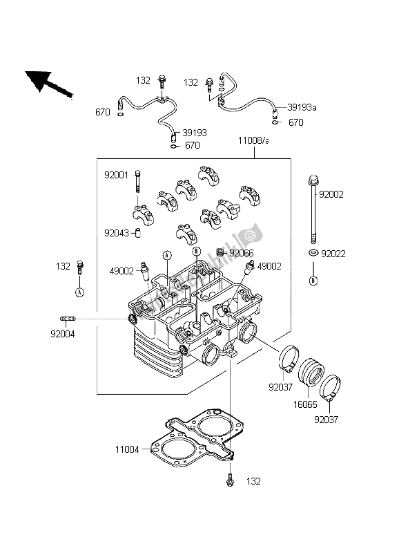 All parts for the Cylinder Head of the Kawasaki KLE 500 1999