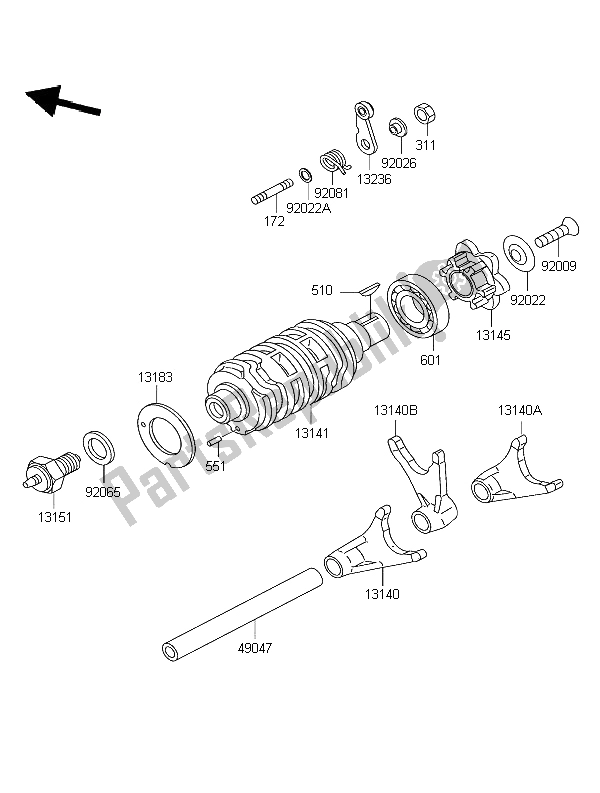 All parts for the Gear Change Drum & Shift Fork of the Kawasaki Eliminator 125 2003