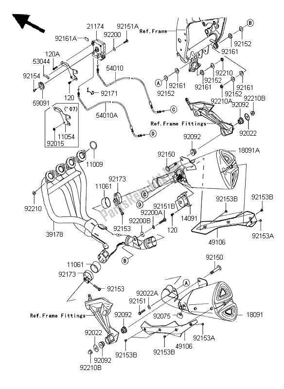 All parts for the Mufflers of the Kawasaki Z 1000 ABS 2007