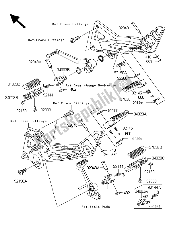 All parts for the Footrests of the Kawasaki Z 1000 2004