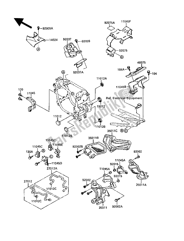 All parts for the Electro Bracket of the Kawasaki GPX 750R 1989