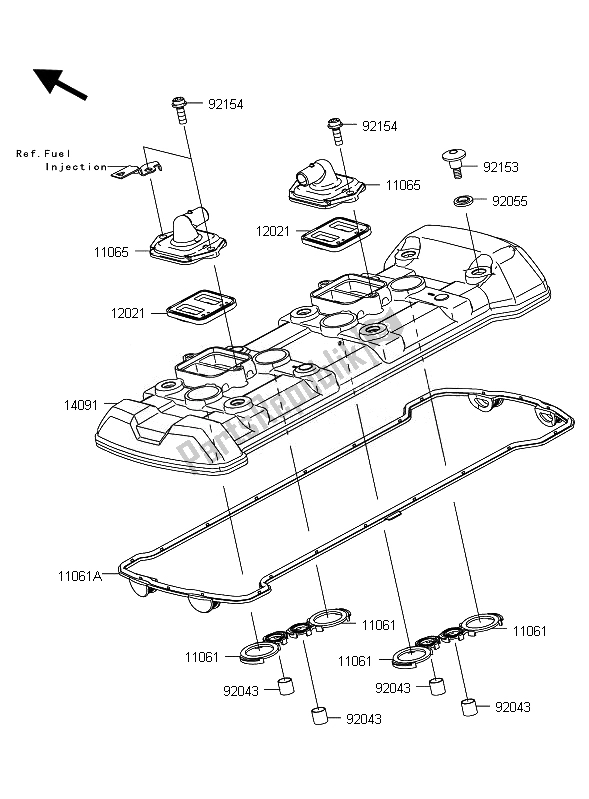 All parts for the Cylinder Head Cover of the Kawasaki Z 1000 ABS 2010