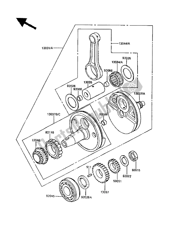 Toutes les pièces pour le Vilebrequin du Kawasaki KLR 500 1988