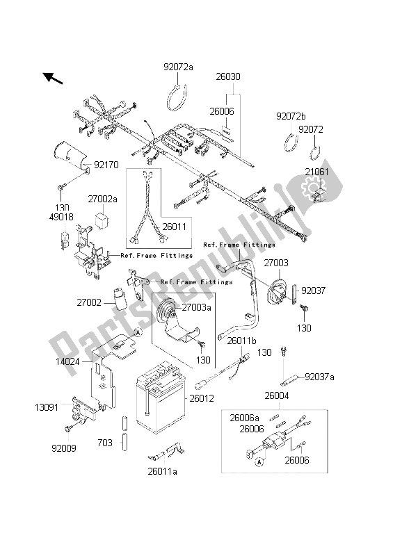 Tutte le parti per il Equipaggiamento Elettrico Del Telaio del Kawasaki KLR 650 2002