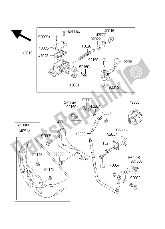 All parts for the Front Master Cylinder of the Kawasaki KX 250 2003