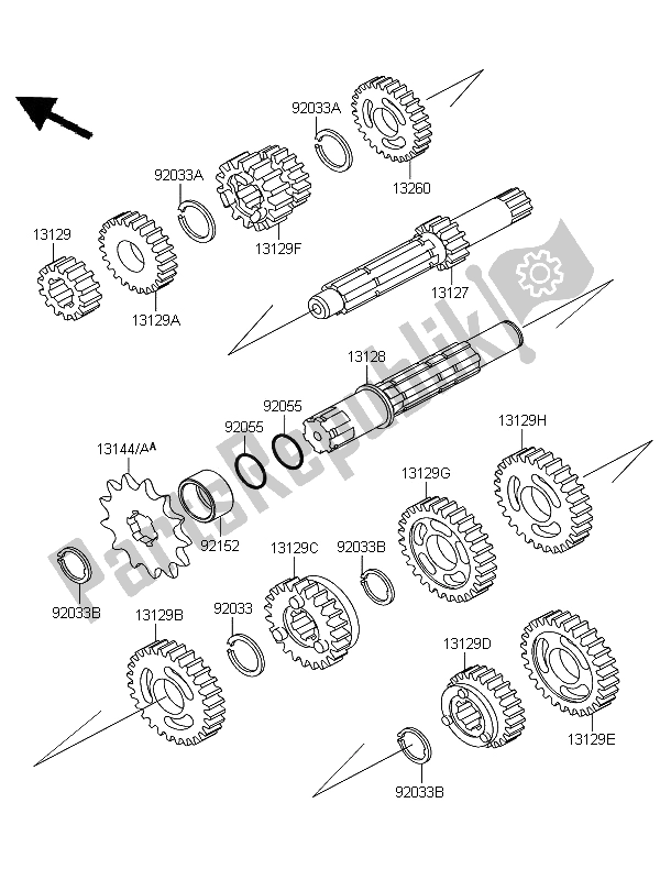 All parts for the Transmission of the Kawasaki KX 65 2012