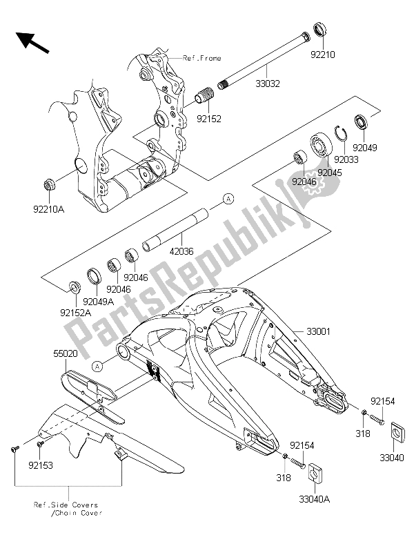 All parts for the Swingarm of the Kawasaki Ninja ZX 10R 1000 2015