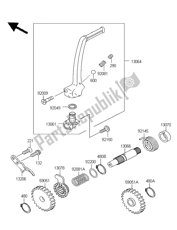 Tutte le parti per il Meccanismo Di Avviamento A Pedale del Kawasaki KX 65 2008