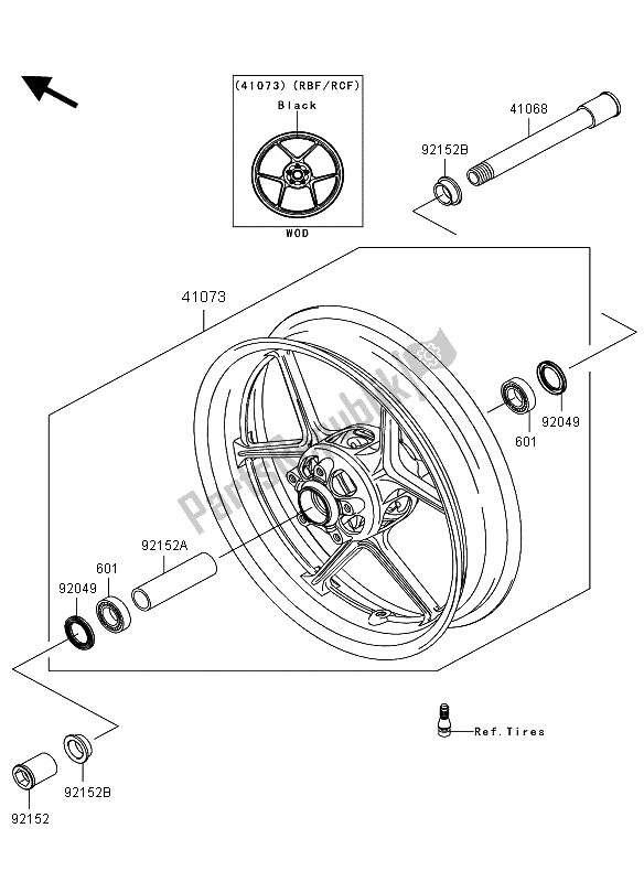 All parts for the Front Hub of the Kawasaki Ninja ZX 6R 600 2011