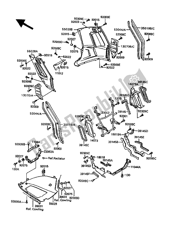 All parts for the Cowling Lowers of the Kawasaki 1000 GTR 1994