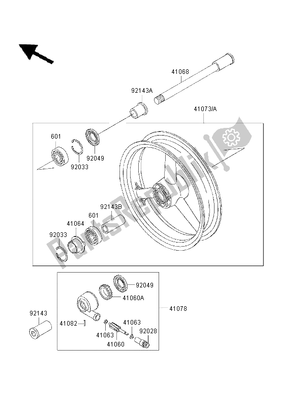 All parts for the Front Hub of the Kawasaki Ninja ZX 6R 600 1996