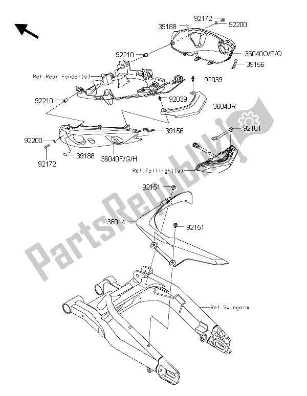 Wszystkie części do Os? Ony Boczne I Os? Ona ? A? Cucha Kawasaki ER 6F ABS 650 2015