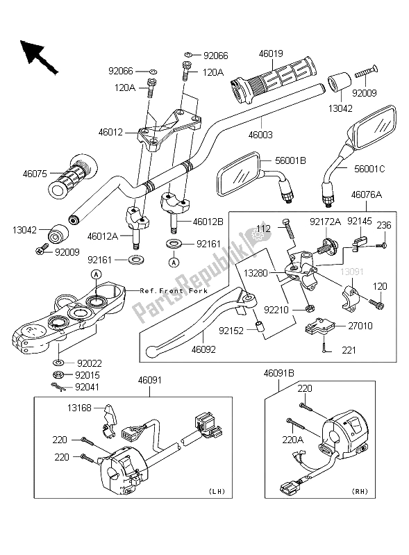 All parts for the Handlebar of the Kawasaki Z 1000 2004