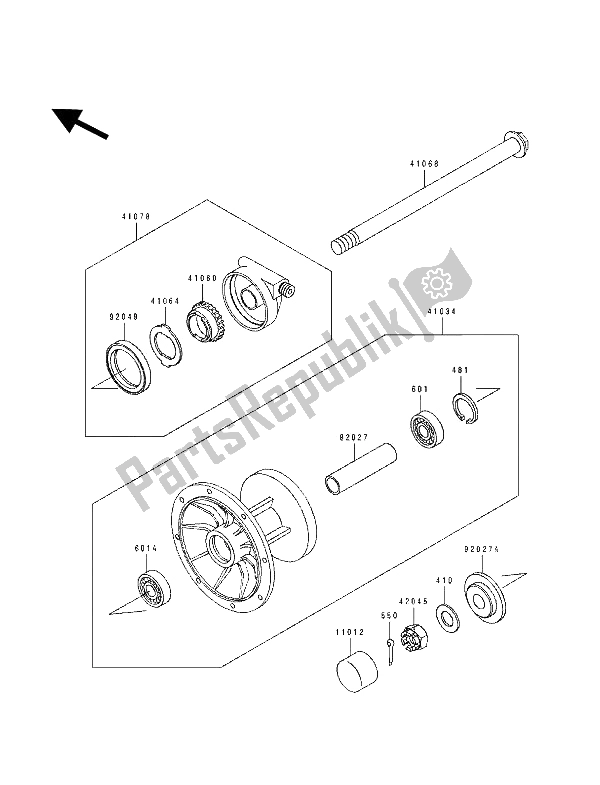 Tutte le parti per il Mozzo Anteriore del Kawasaki KLE 500 1994