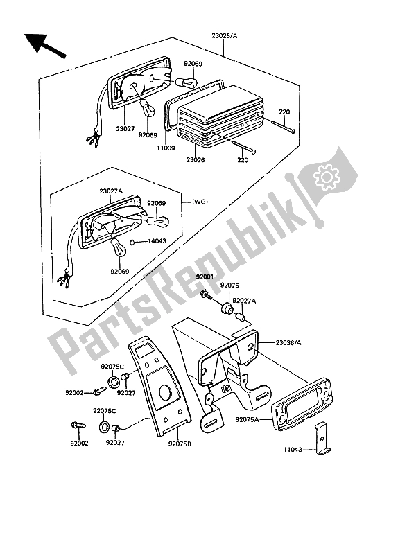 Todas as partes de Luzes Traseiras) do Kawasaki GT 550 1989