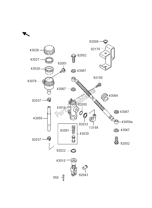 Alle onderdelen voor de Achterste Hoofdcilinder van de Kawasaki KLR 650 1997