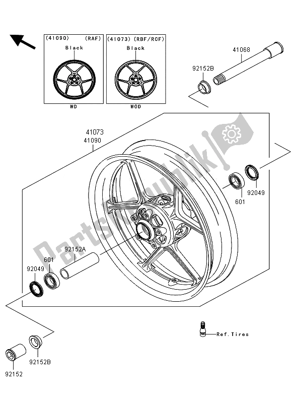 Tutte le parti per il Mozzo Anteriore del Kawasaki Ninja ZX 6R 600 2010