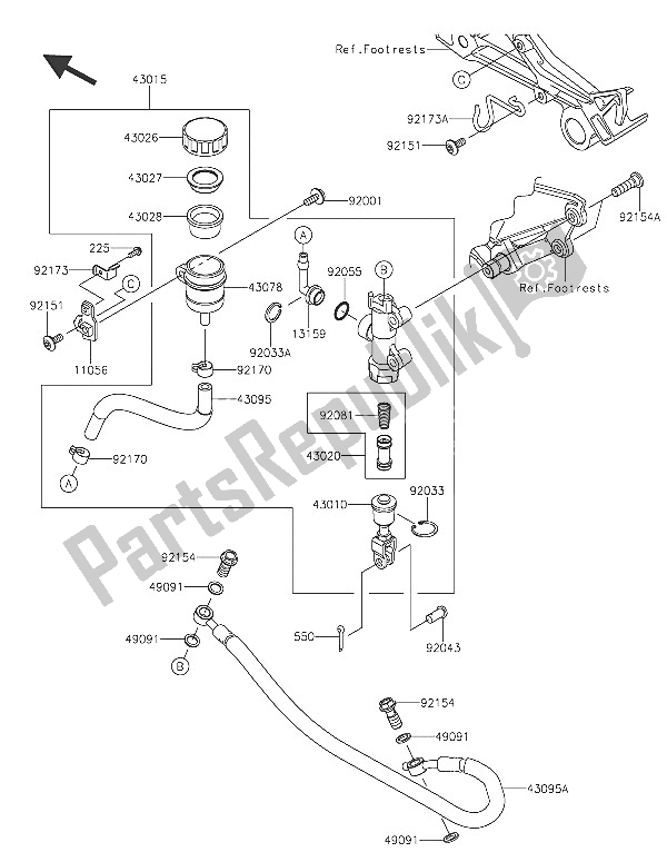 Alle onderdelen voor de Achterste Hoofdcilinder van de Kawasaki Z 300 2016