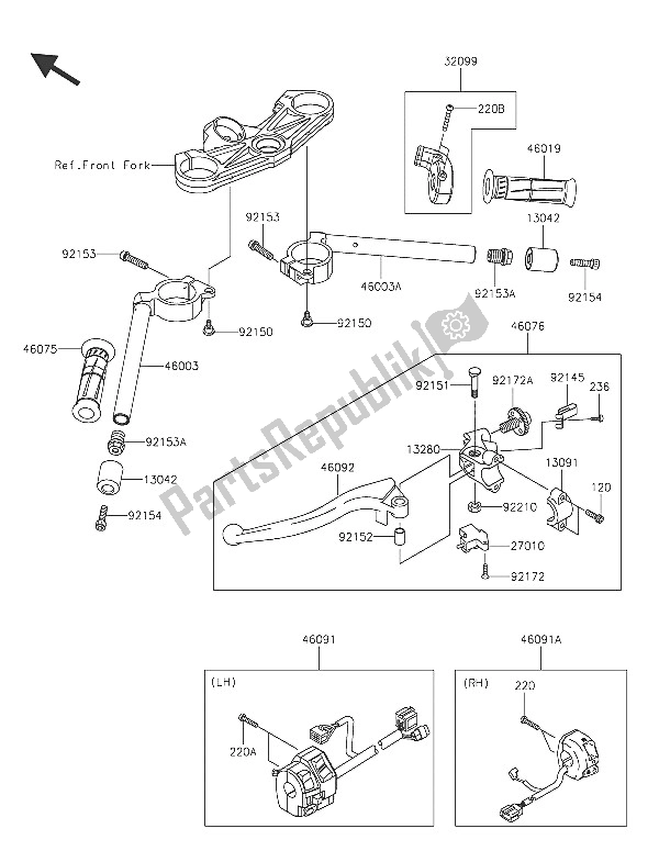 All parts for the Handlebar of the Kawasaki Ninja ZX 6R 600 2016