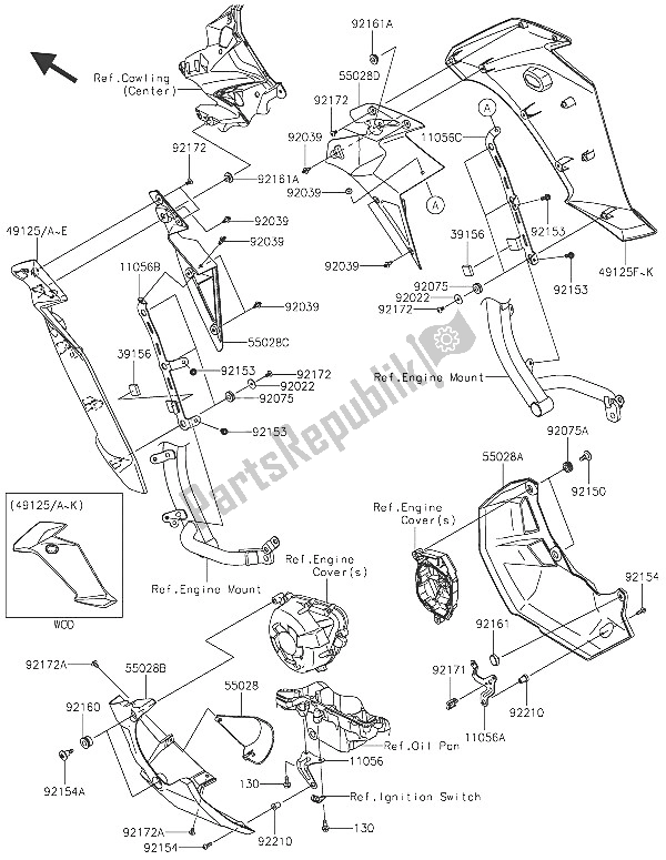 All parts for the Cowling Lowers of the Kawasaki Versys 1000 2016