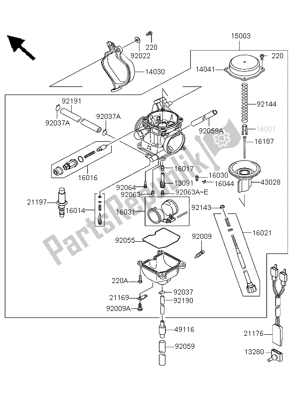 Alle onderdelen voor de Carburator van de Kawasaki KVF 360 2004