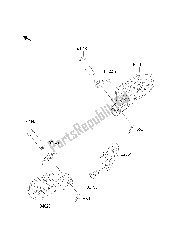 All parts for the Footrests of the Kawasaki KX 500 2002