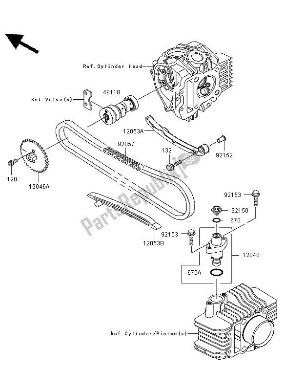 Tutte le parti per il Albero A Camme E Tenditore del Kawasaki KLX 110 2003